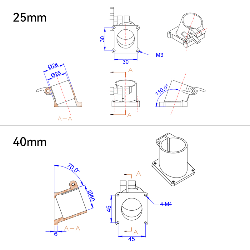 RJX 1pcs 25mm 40mm Quick Release Tripod Aluminum Tilt Fixed Seat Landing Gear Connector