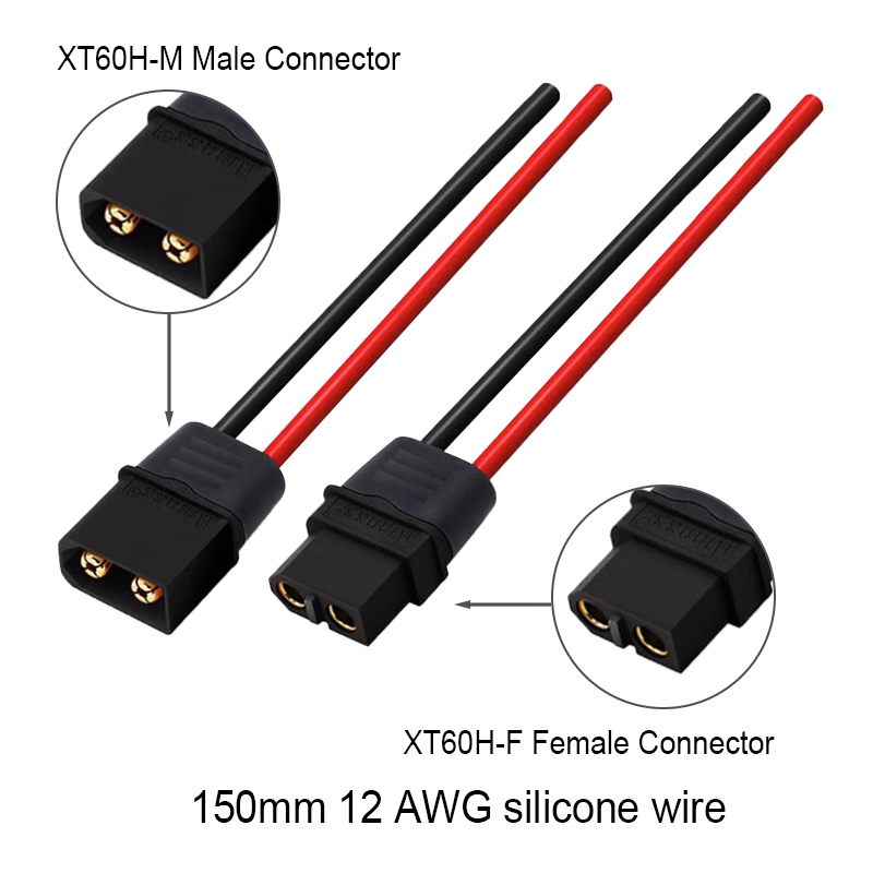 RJXHOBBY Black XT60H Male Female Connector with Sheath Housing Connector with 150mm 12AWG Silicon Wire