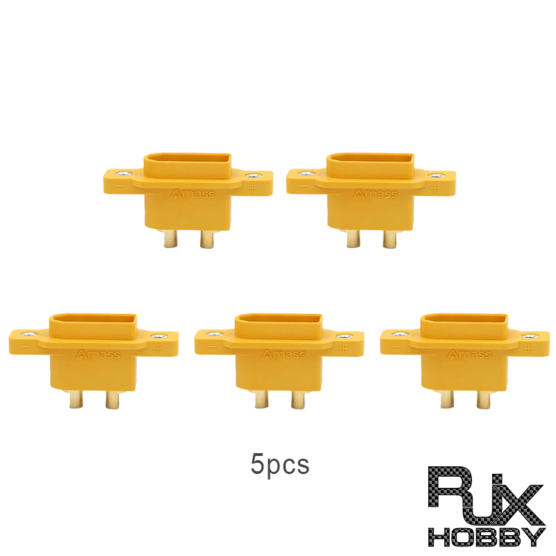 RJXHOBBY 5pcs Amass XT90NE-M XT90NE Male Plug with M2.5 Nuts Lipo Battery Connector Gold-plated Connecting Adapter