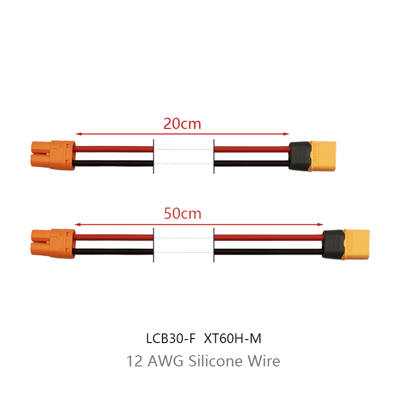 RJX 1pcs XT60 Male to LCB30 Female Extension Adapter 12AWG Wire