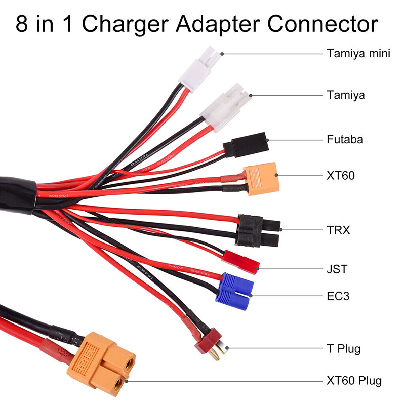 RJX 1pcs 8 in 1 XT60 Plug to XT60/T/JST/EC3/TRX/TAMIYA/FUTABA/MINI TAMIYA Plug Charger Adapter Cable for IMAX B6 ISDT Charger