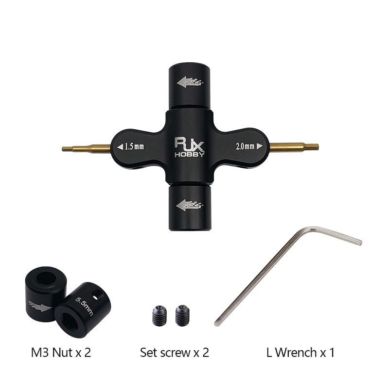 RJX 1Pcs M3 M5 Metal Quad Wrench & 1.5mm 2mm Hex Screwdriver Replacement Sleeve for RC Car FPV Motor Nuts Prop Releasing