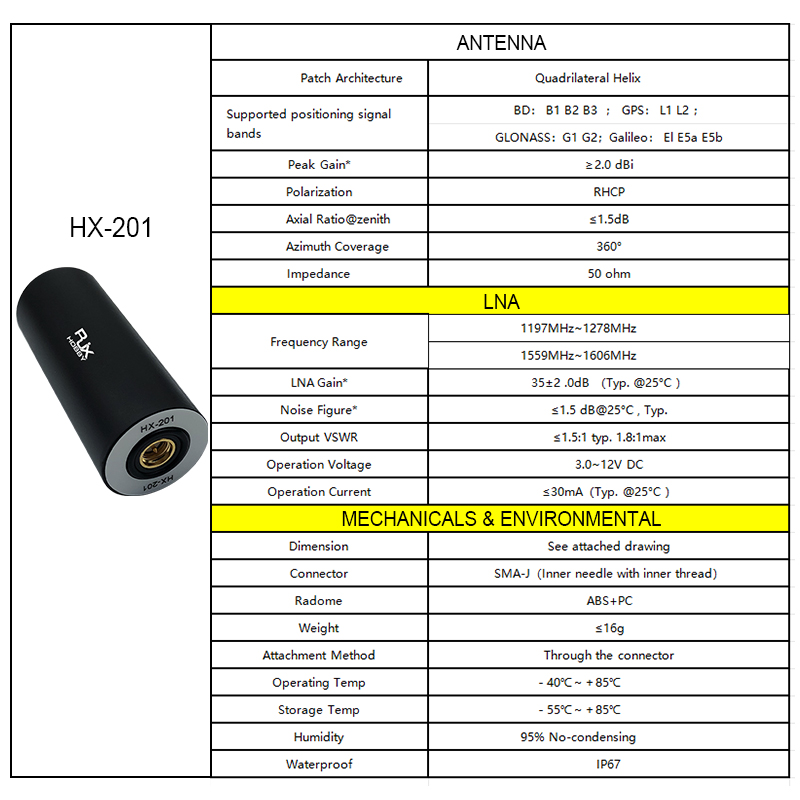 RJX 1pcs RTK  antenna helix GNSS UAV antenna Support GPS BD GLONASS GALILEO Navigation Specifications
