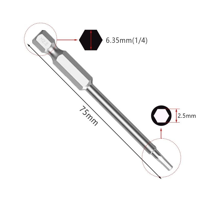 RJX 75mm 1.5 2.0 2.5 3.0 4.0 5.0 6.0 8.0 10 12mm Hex Key Allen Screwdriver Bits Magnetic 1/4 6.35mm Quick Change Impact Driver 