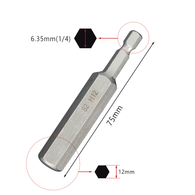 RJX 75mm 1.5 2.0 2.5 3.0 4.0 5.0 6.0 8.0 10 12mm Hex Key Allen Screwdriver Bits Magnetic 1/4 6.35mm Quick Change Impact Driver 