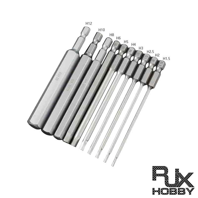 RJX 100mm 1.5 2.0 2.5 3.0 4.0 5.0 6.0 8.0 10 12mm Hex Key Allen Screwdriver Bits Magnetic 1/4 6.35mm Quick Change Impact Driver
