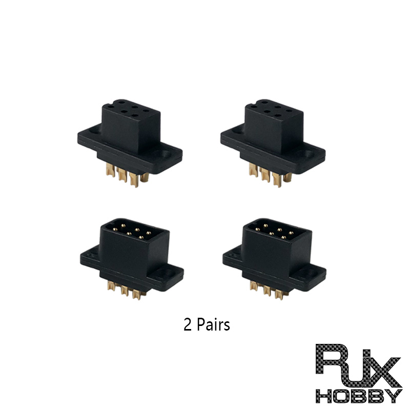 RJXHOBBY 2Pairs MPX6 6Pin Steering Gear Quick Release Connector Multi Wire Servo Extension Plug Male Female 