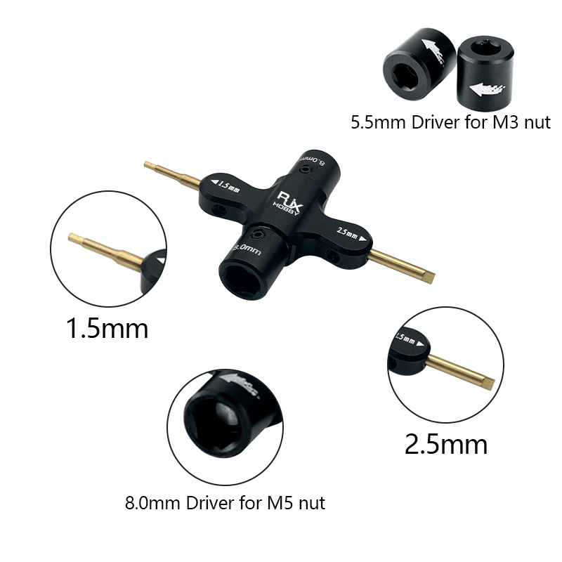 RJX 1Pcs M3 M5 Metal Quad Wrench & 1.5mm 2.5mm Hex Screwdriver Replacement Sleeve for RC Car FPV Motor Nuts Prop Releasing