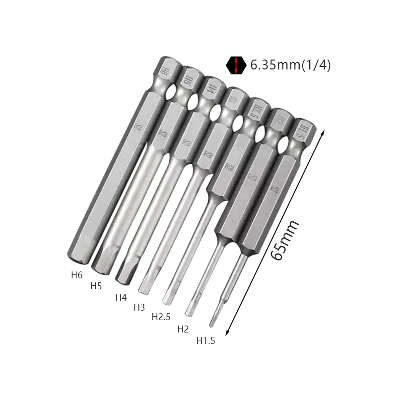 RJX 65mm 1.5 2.0 2.5 3.0 4.0 5.0 6.0mm Hex Key Allen Screwdriver Bits Magnetic 1/4 6.35mm Quick Change Impact Driver