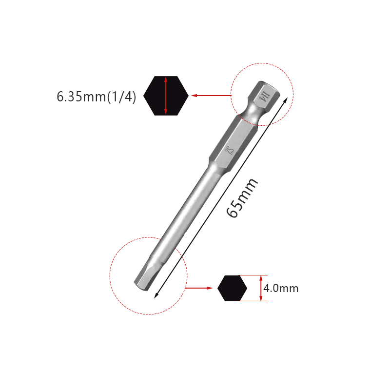 RJX 65mm 1.5 2.0 2.5 3.0 4.0 5.0 6.0mm Hex Key Allen Screwdriver Bits Magnetic 1/4 6.35mm Quick Change Impact Driver