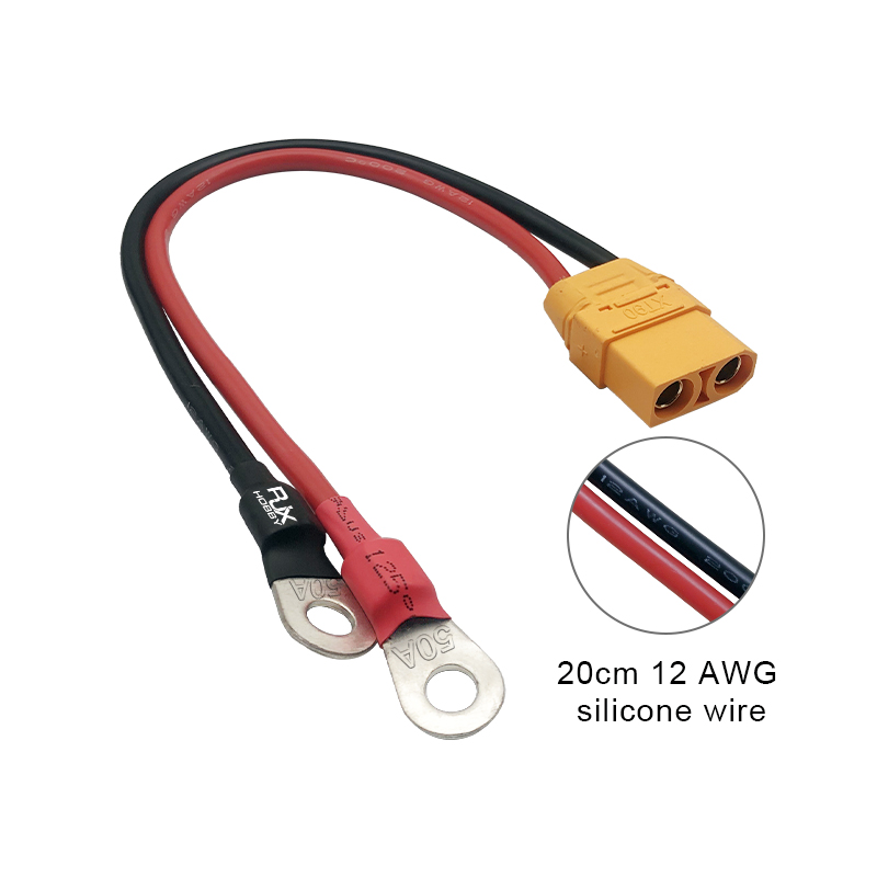 RJX 1pcs XT90 Female to 8mm O Ring Lugs 12AWG 20cm Cable  for RC Lipo Battery FPV Racing Drone 
