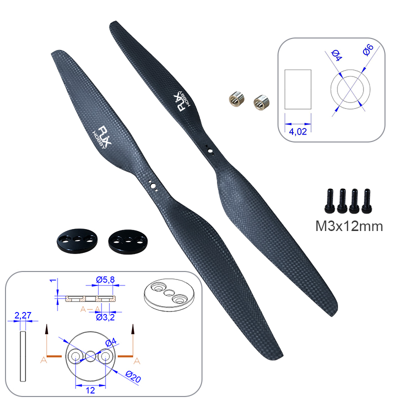 RJX 1pair 1654 carbon fiber forward and reverse propeller for the industry quadcopter hexacopter octocopter multirotor drone