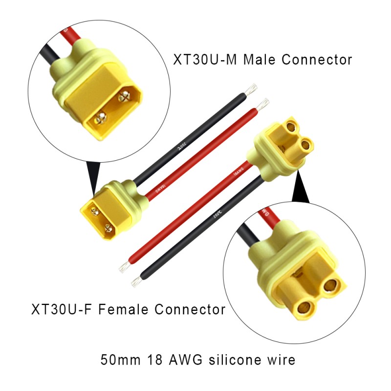 RJXHOBBY XT30U Female Male Connector with 50mm 18AWG Silicone Wire