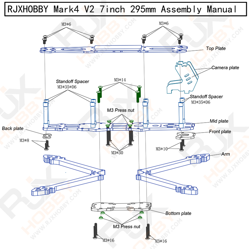 RJX Mark4 V2 7inch 295mm Carbon Fiber Twill matte Frame Kit For RC FPV Racing Drone
