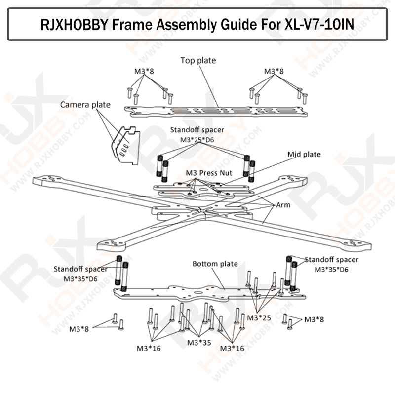 RJX XL10 V7 10inch 420mm Carbon Fiber Plain matte Frame Kit for RC FPV Racing Drone