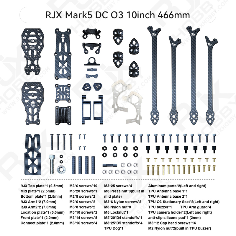 RJXHOBBY Mark5 DC O3 10inch  466mm Carbon Fiber Twill matte Frame Kit For RC FPV Racing Drone