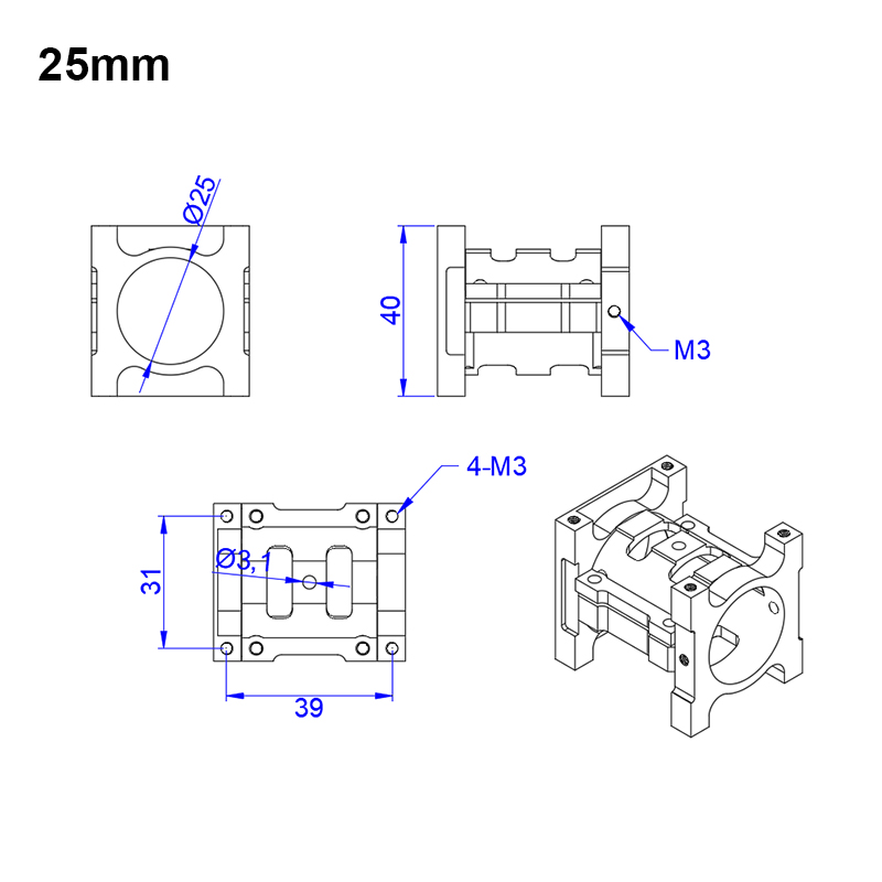 RJXHOBBY 1pcs 16/20/25mm Pipe Clip Tubing Clamp Fastener Carbon Tube Fixed Joint for RC Plant Agriculture UAV Drone