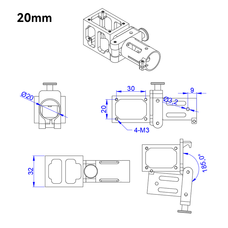 RJX 1pcs 20mm Aluminum alloy folding side arm pipe joint for plant protection uav RC helicopter spareparts