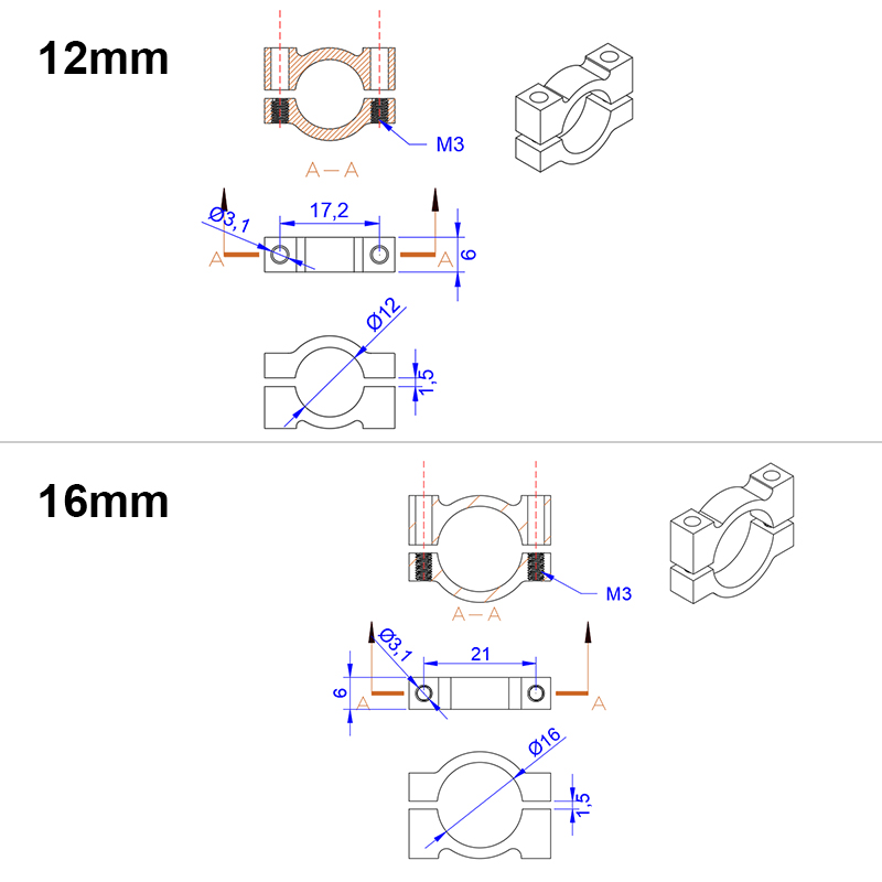 RJX 1pcs 12 16 18 20 22 25 30mm Alloy Tube Clamp Fixture Clip Pipe Bracket for UAV Drone Spare Parts
