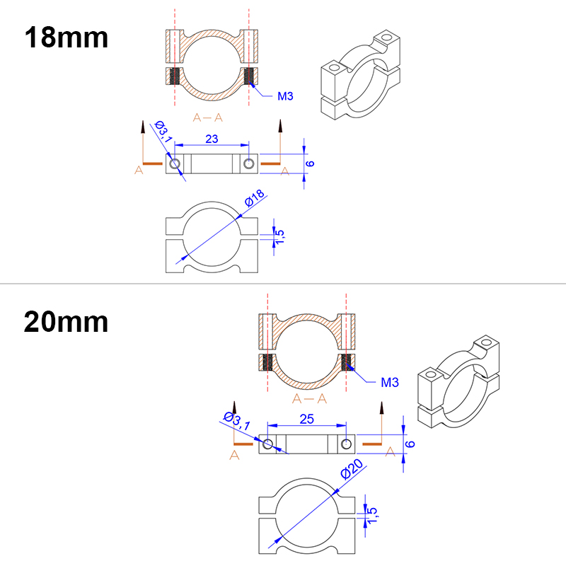 RJX 1pcs 12 16 18 20 22 25 30mm Alloy Tube Clamp Fixture Clip Pipe Bracket for UAV Drone Spare Parts