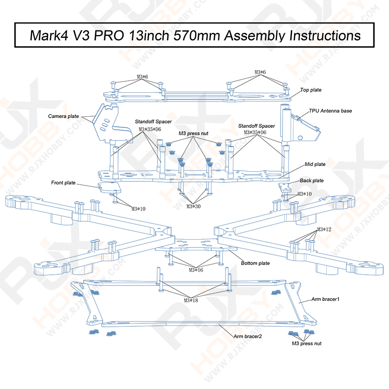RJX Mark4 V3 Pro 13inch 570mm Carbon Fiber Frame Kit For RC FPV Racing Drone