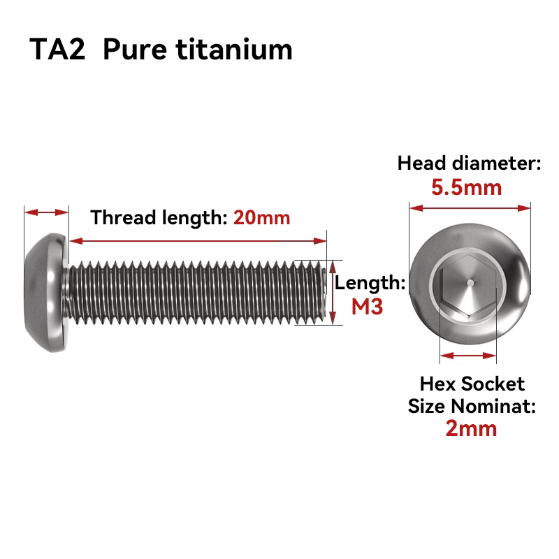 RJX 50pcs M3 6-30mm TA2 Button Head Titanium screws 