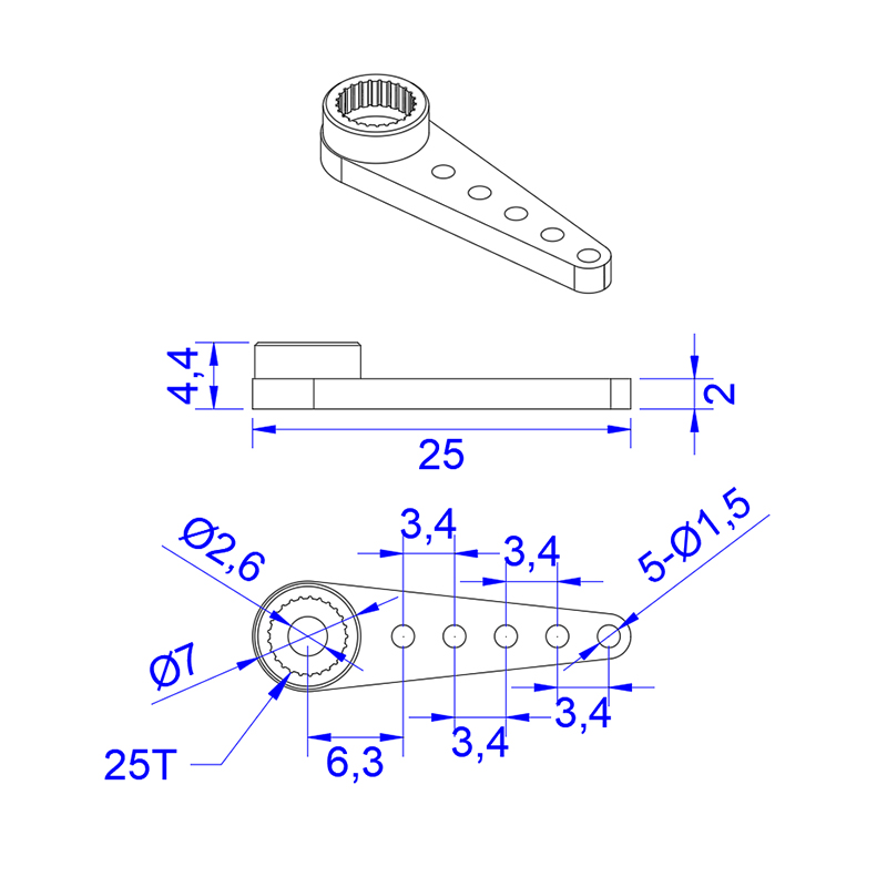 RJX 3pcs KST 25T-5 Aluminum Servo Arm 