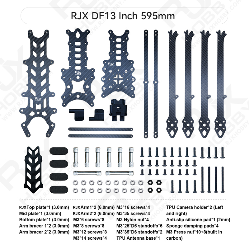 RJX DF13 inch Carbon Fiber Frame Kit For RC FPV Racing Drone