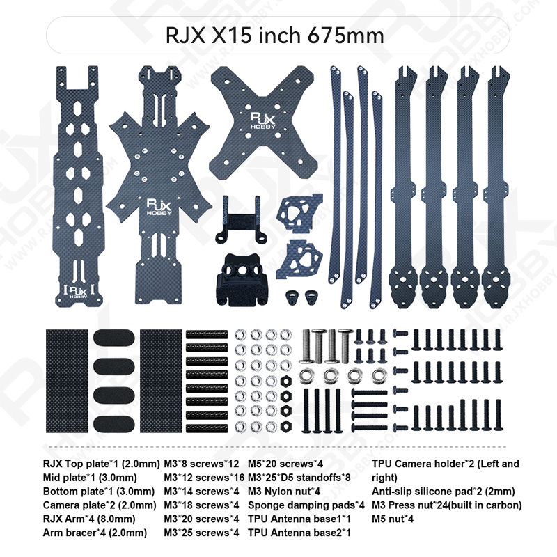 RJX X15 inch Carbon Fiber Frame Kit For RC FPV Racing Drone