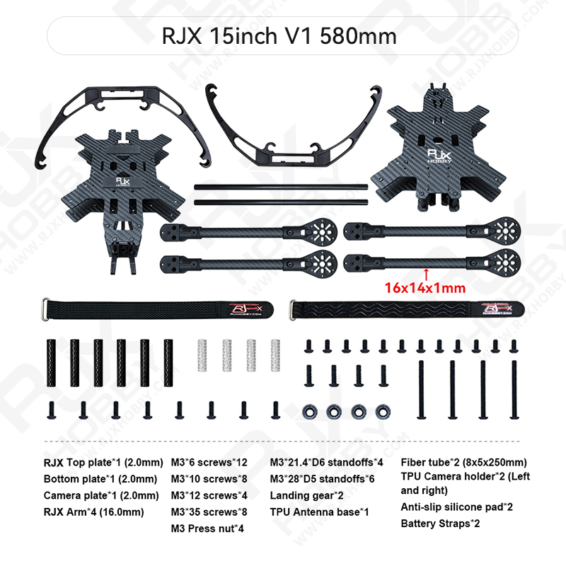 RJX 15inch V1 Carbon Fiber Frame Kit For RC FPV Racing Drone with Landing gears