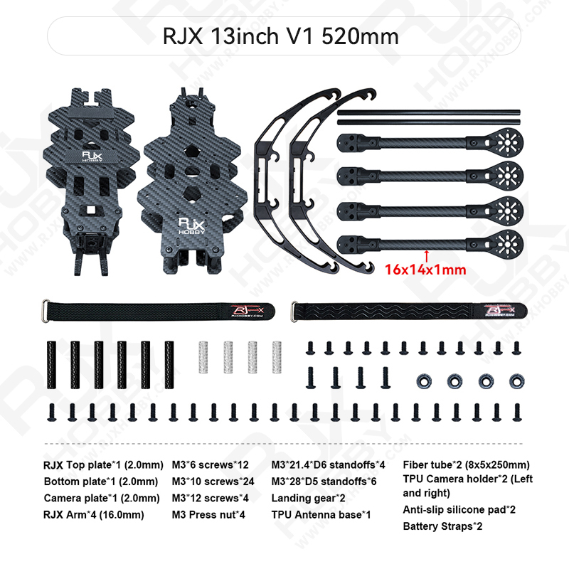 RJX 13inch V1 Carbon Fiber Frame Kit For RC FPV Racing Drone with Landing gears