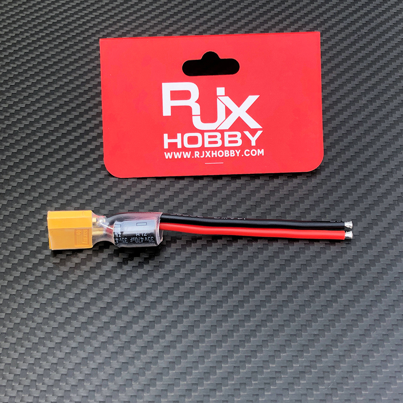 RJX 2pcs XT60 Male Plug Connector Pigtail Power Cord with 35V 470UF Capacitor 14AWG Silicone Wire 10cm for RC FPV Drone