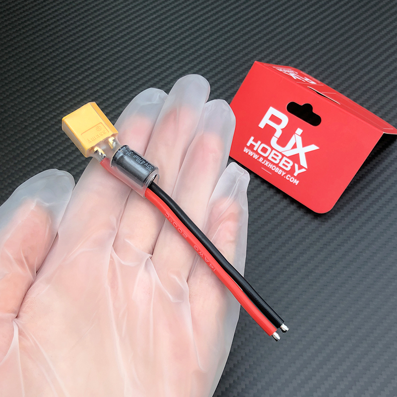 RJX 2pcs XT60 Male Plug Connector Pigtail Power Cord with 35V 470UF Capacitor 14AWG Silicone Wire 10cm for RC FPV Drone