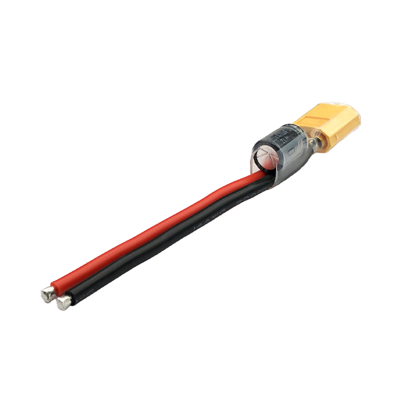 RJX 2pcs XT60 Male Plug Connector Pigtail Power Cord with 35V 470UF Capacitor 14AWG Silicone Wire 10cm for RC FPV Drone