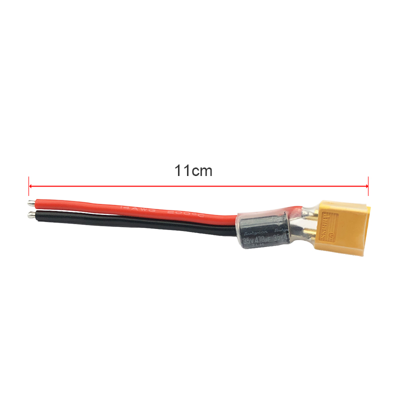 RJX 2pcs XT60 Male Plug Connector Pigtail Power Cord with 35V 470UF Capacitor 14AWG Silicone Wire 10cm for RC FPV Drone