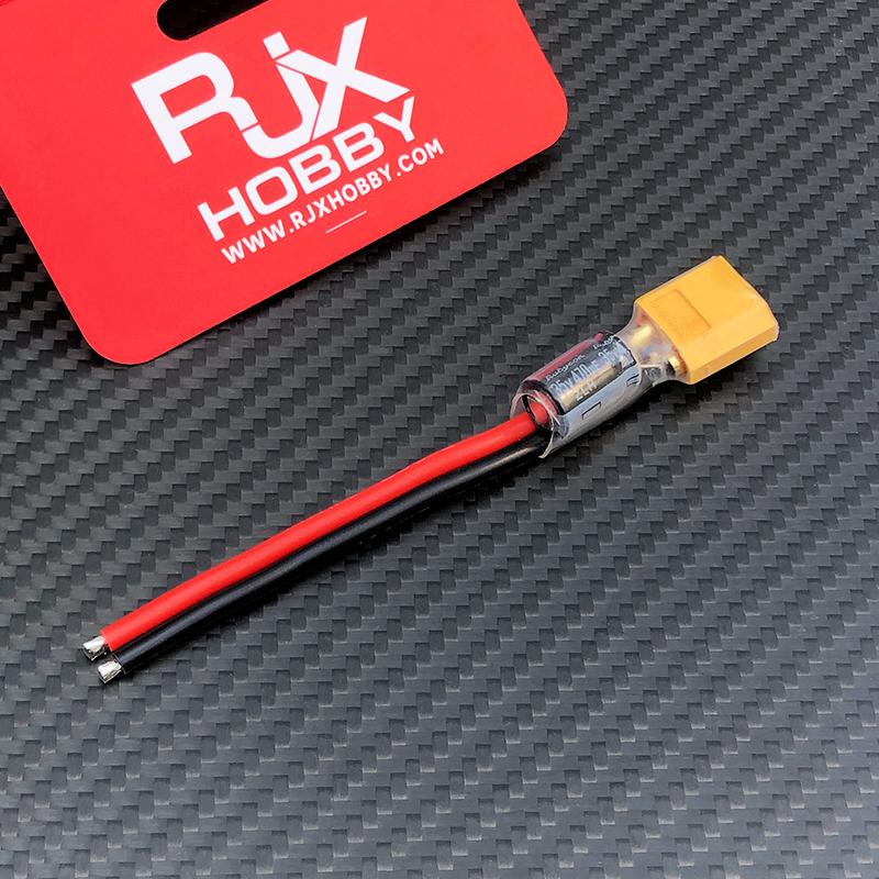 RJX 2pcs XT60 Male Plug Connector Pigtail Power Cord with 35V 470UF Capacitor 14AWG Silicone Wire 10cm for RC FPV Drone