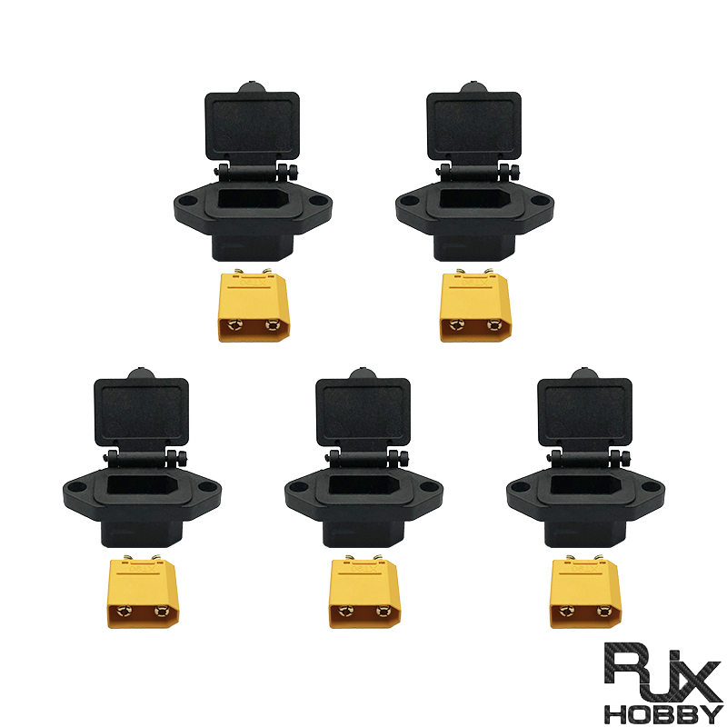 RJX XT90 Male Female Power Connector Fixed Bracket Waterproof T-shaped Plug Socket Spring Cover XT90-S Terminal Brackets Screw Fix