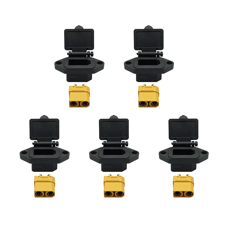 RJX XT90 Male Female Power Connector Fixed Bracket Waterproof T-shaped Plug Socket Spring Cover XT90-S Terminal Brackets Screw Fix