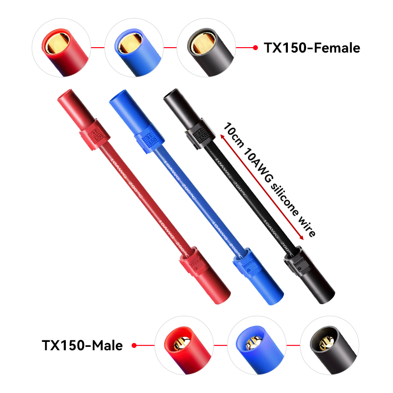RJX 1pcs XT150 Male to Female Extension wire cable 8AWG / 10AWG 10CM 