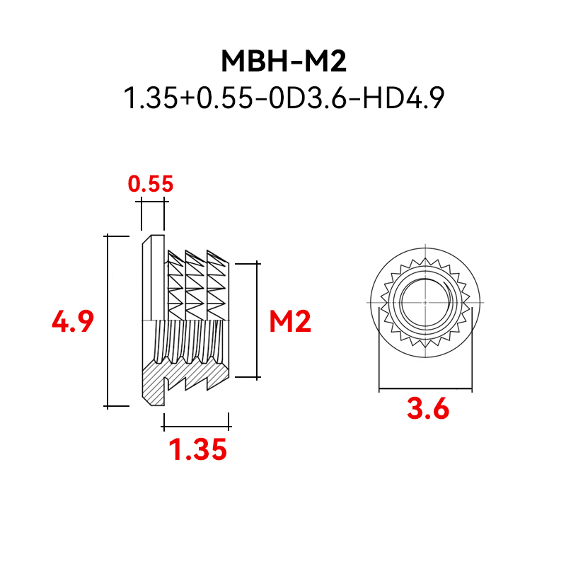 RJXHOBBY 100pcs M2 M2.5 M3 M4 M5 threaded inserts impact brass nuts