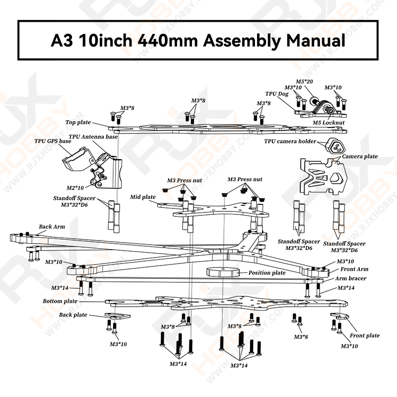 RJX A3 10inch Carbon Fiber Frame Kit For RC FPV Racing Drone