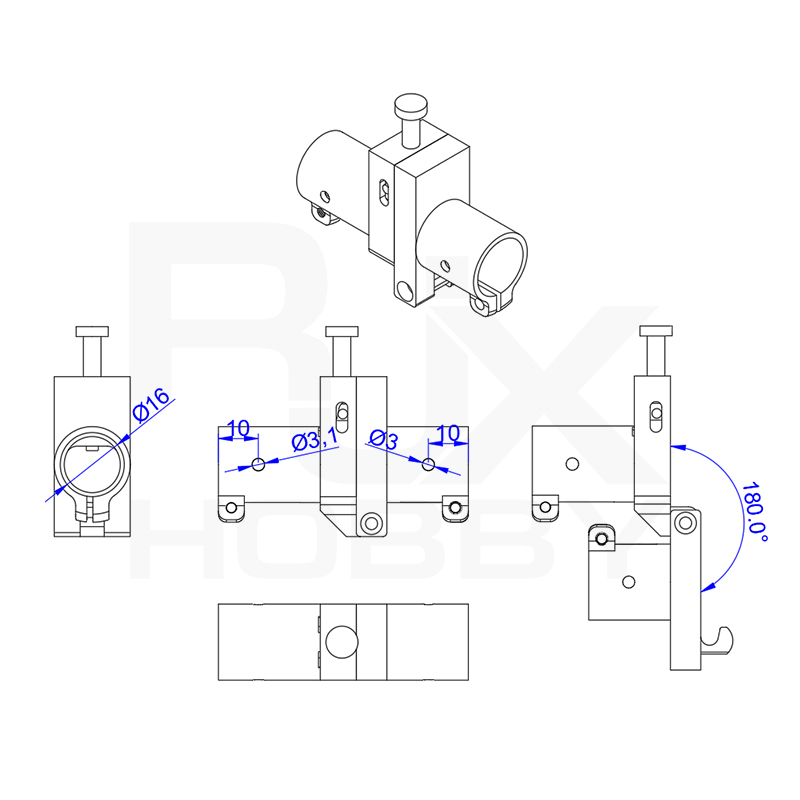 RJXHOBBY 1pcs 16mm CNC Horizontal Folding Arm Tube Joint FPV System multirotor UAV Drone Spare Parts