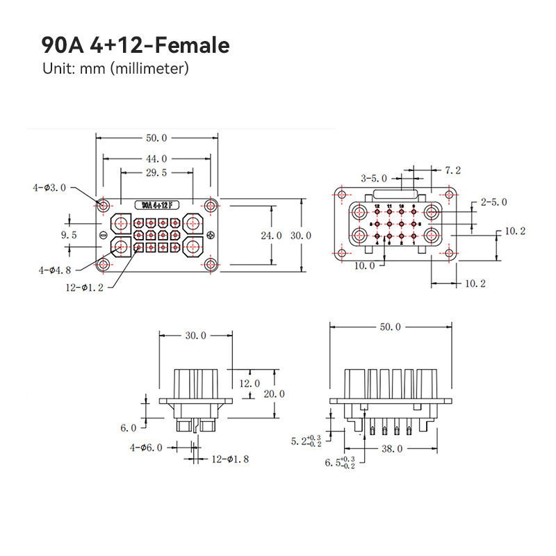RJX 2Pairs  90A 4+12 Male Female Connectors 