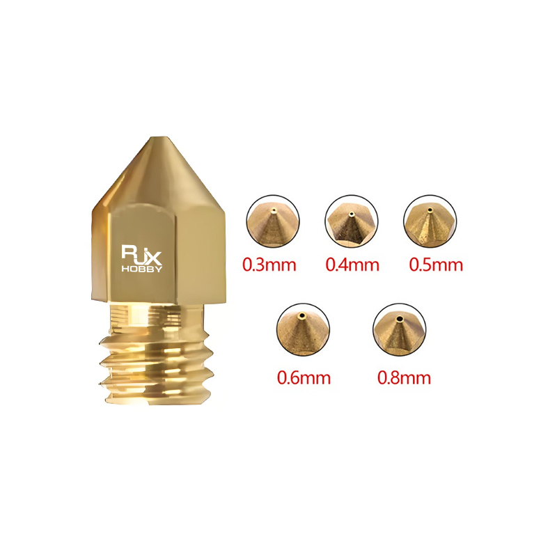 RJX 10pcs  3D Printer MK8 Brass Nozzles 0.3/0.4/0.5/0.6/0.8mm Stainless Steel Nozzles for Creality 3D Printers