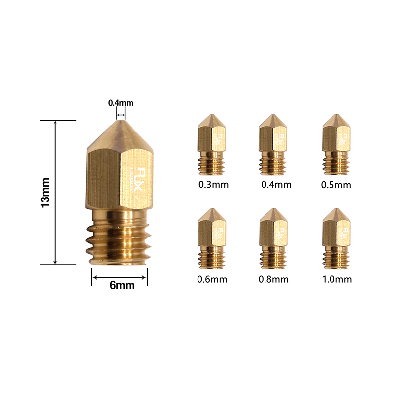 RJX 10pcs  3D Printer MK8 Brass Nozzles 0.3/0.4/0.5/0.6/0.8mm Stainless Steel Nozzles for Creality 3D Printers