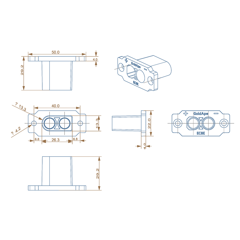 RJX 5pcs EC8E-M EC8 Male With Cover Current 100A Connector Panel Mount Retainable Power Plug