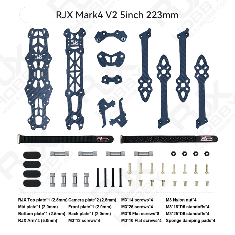 RJX Mark4 V2 5inch 225mm Carbon Fiber Twill matte Frame Kit For RC FPV Racing Drone