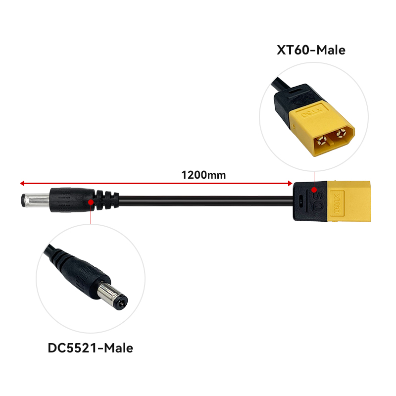 RJXHOBBY 1pcs DC5.5*2.1 Male to XT60 Male  DC5521 Rubber Power Cable