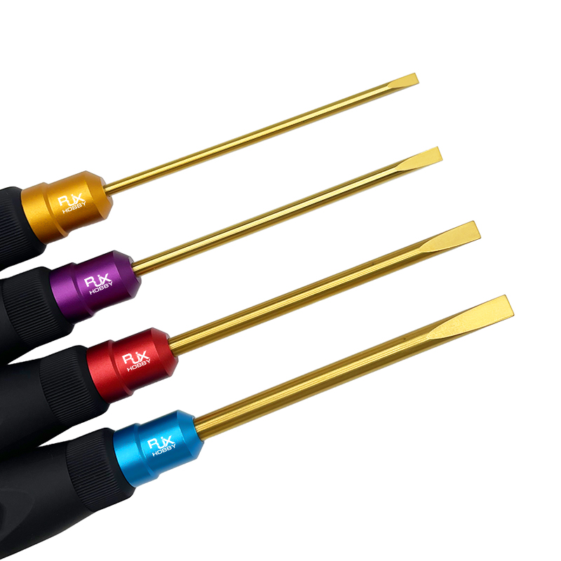 RJX 4pcs HSS titanized Flat Head Screw driver Tools 3.0 4.0 5.0 5.8mm High-Strength Insulated Anti-Slip Rubber Handle