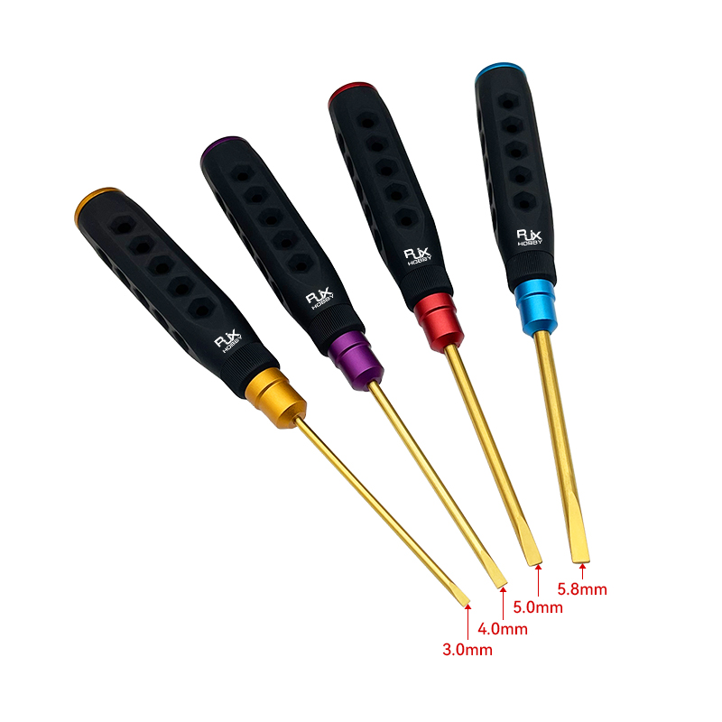 RJX 4pcs HSS titanized Flat Head Screw driver Tools 3.0 4.0 5.0 5.8mm High-Strength Insulated Anti-Slip Rubber Handle